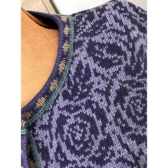 Nomadic Traders Sz M Floral Cardigan Sweater Purple Ramie Cottage Vintage Nordic - Picture 8 of 13